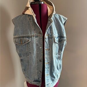 Upcycled vintageDenim Sleeveless Vest with Hood. Small flaw not noticeable